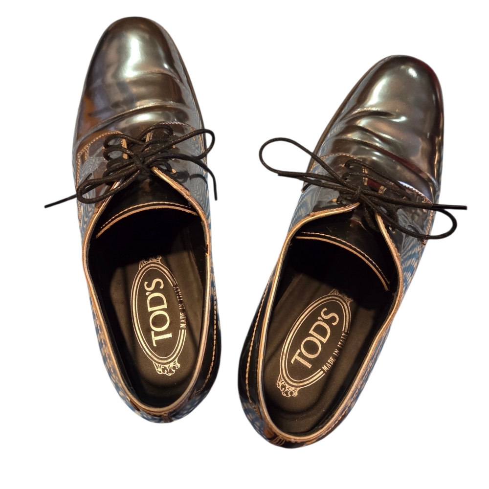Tod's Metallic Silver Laced-up Oxford Shoes In Leather. Authentic Made In Italy - Picture 5 of 10